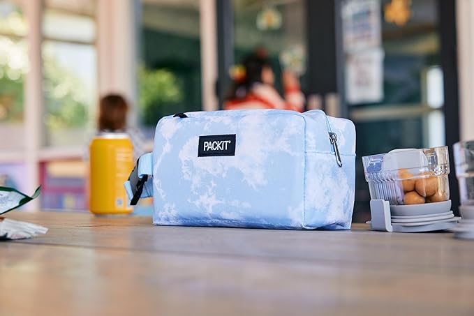 PackIt Freezable Snack Box, Sporty Camo Charcoal Navy, Built with ECOFREEZE Technology, Collapsible, Reusable, Zip Closure with Buckle Handle, Great for All Ages and Fresh Snacks on the go