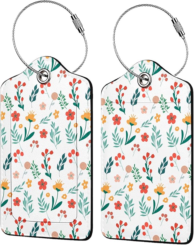 Floral Pattern Luggage Tag Personalized Luggage Tags for Suitcases,Leather Bag Tags for Backpacks Handbag with Name ID Label Travel Essentials Baggage Tags 2 Pack