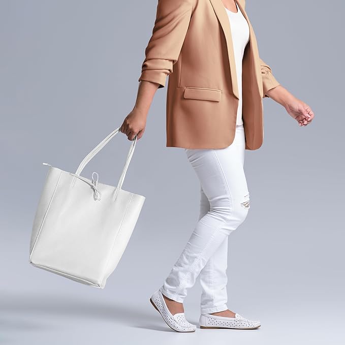 Italian Calf Leather Tote for Women with Zipper, Inner Pocket & Flat Base | Soft Unlined Shopper for Work & Travel