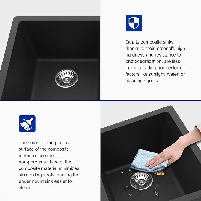 Dcolora 33 inch Quartz Matte Black Granite Composite Double Bowl Undermount Kitchen Sink Basin Deep 50/50 Split, DC-GU7761
