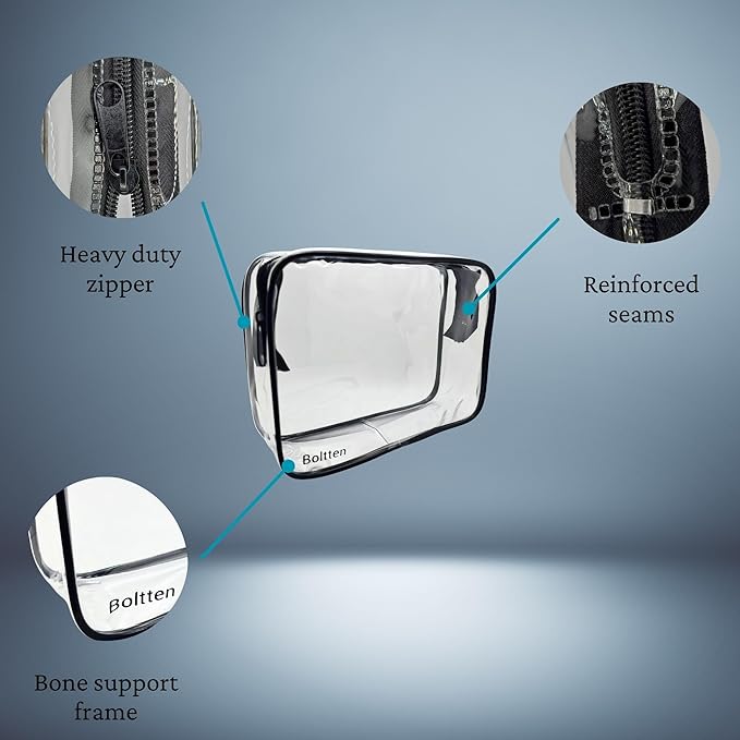 TSA Approved Clear Toiletry Bag 2-Pack, Quart Size Travel Cosmetic & Makeup Bags, Carry-On Airport Compliant