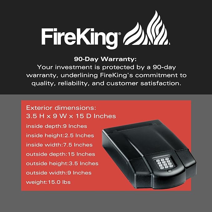 FireKing Safe, Lock Box for Home, Compact Safe for Valuables, Small & Portable, Programmable, Black