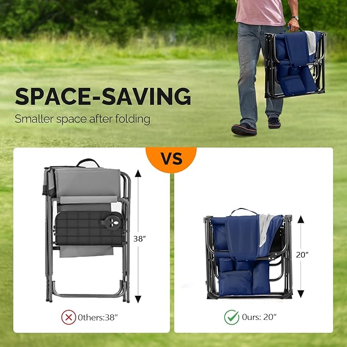 VINGLI Camping Chairs, Directors Chair, Camping Chair with Side Table & Carry Bag，Heavy Duty Camping Chairs for Adults,Portable Folding Camping Chair 2 Pack, for Beach, Fishing,Trip,Picnic,Lawn-Blue