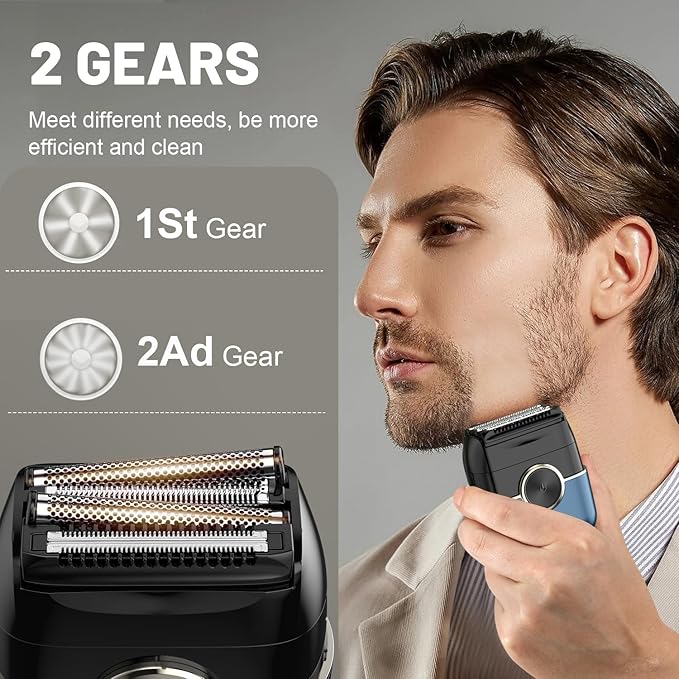 Electric Foil Shavers for Men: Upgraded Mini Electric Razor for Beard - 4 Floating Blades & Big LED Display - 2 Gears Adjustable Face Razor with IPX7 Waterproof for Travel & Home, USB Type C