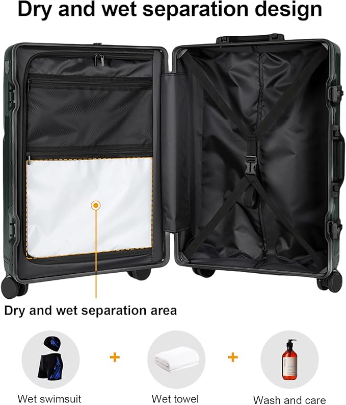 Zipperless Luggage, Polycarbonate Aluminum Hard Shell, Expandable Carry-On Suitcase with Spinner Wheels, Hard Shell Suitcase, 26 Inch Cabin
