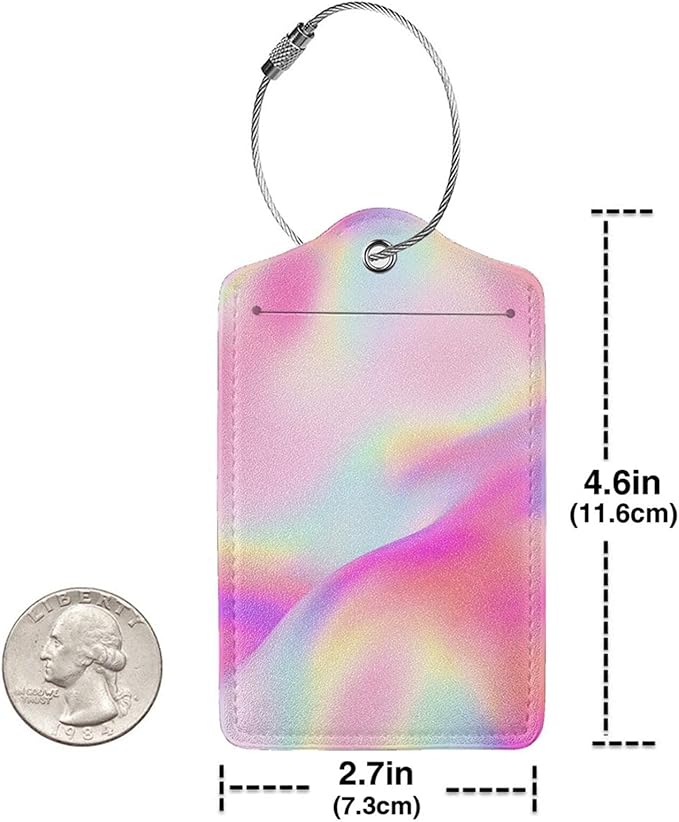 2Pcs Shining Pink Luggage Tags, Colorful Fancy Glittering Name ID Identifier Labels for Suitcase Baggage Travel Bag, Aesthetic Leather Bag Tags with Full Privacy Cover