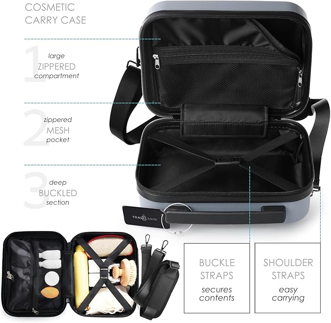 22 Inch Carry On Luggage 22x14x9 Airline Approved, Carry On Suitcase with Wheels, Hard-shell Carry-on Luggage, Durable Luggage Carry-On, Grey Small Suitcase with Cosmetic Case