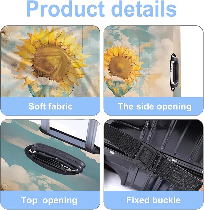 Sunflower Luggage Cover Washable Suitcase Protector Anti-Scratch,Stretchable Fit for 20-34Inch Luggage Durable Travel Bag Cover with Zipper Closure (M(24-26inch suitcase))