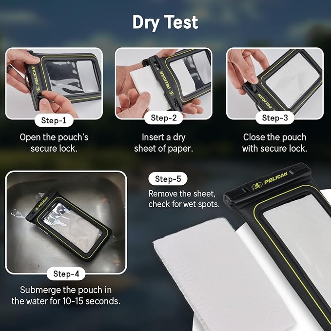 Pelican 2 Pack Marine - IP68 Waterproof Phone Pouch (XL Size) Floating Waterproof Phone Case - Beach Cruise Ship Travel Essentials - Works with All Phones - Detachable Lanyard - Black/Hi-Vis Yellow