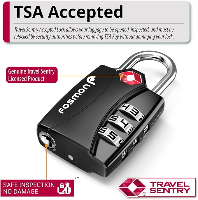 TSA Accepted Luggage Locks, Fosmon Open Alert Indicator 3 Digit Combination Padlock Codes for Travel Bag, Suit Case, Lockers, Gym, Bike Locks or Other (4 Pack)