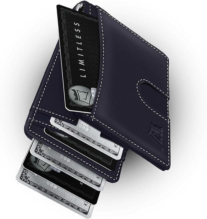 Kings Loot Custom Wallet for Men | Engraved Leather Slim Wallet with Money Clip | Personalized RFID Blocking Design | Minimalist & Stylish Wallets (Blue)