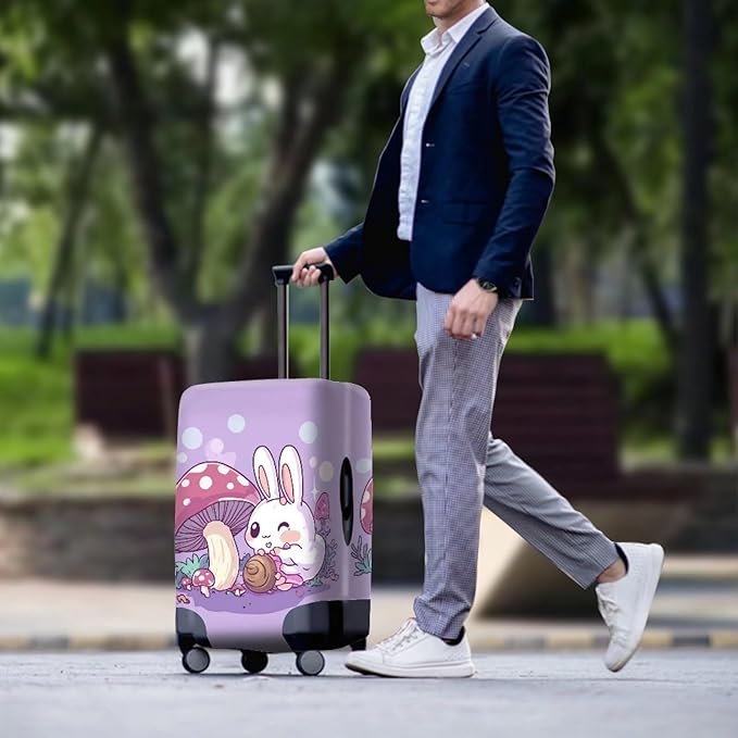 Cute Bunny Rabbit Luggage Covers Fit 22-25 Inch Universal Thickness Suitcase Covers for Luggage Mushroom Suitcase Cover Scratch Resistan Zip Travel Luggage Cover Elastic Baggage Case