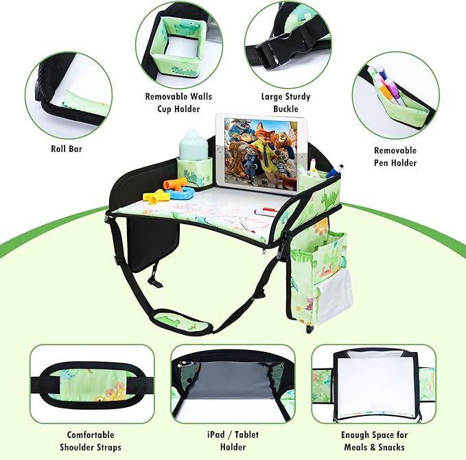 Kids Travel Tray, 3PCS Car Seat Tray for kids Travel, Toddler Road Trip Essentials With Drawing Kit, Toddler Lap Desk Organizer for Car, Carseat Table for Airplane