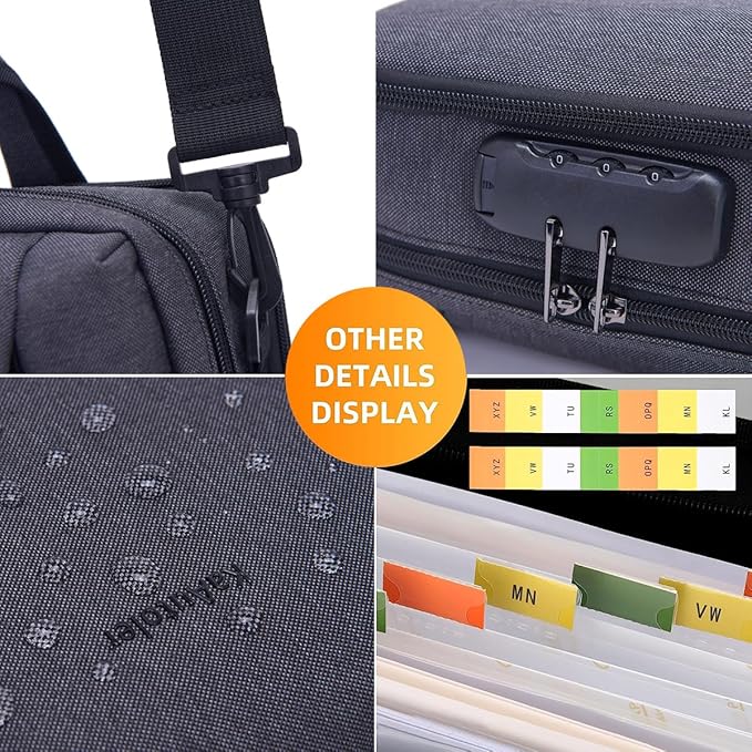 Heavy Duty Accordian File OrganizerwithHandle&Combination Lock,26 Pockets Expanding File Folder, Portable Document Organizer Accordion File Keeper for Letter Size / A4 File (Grey)