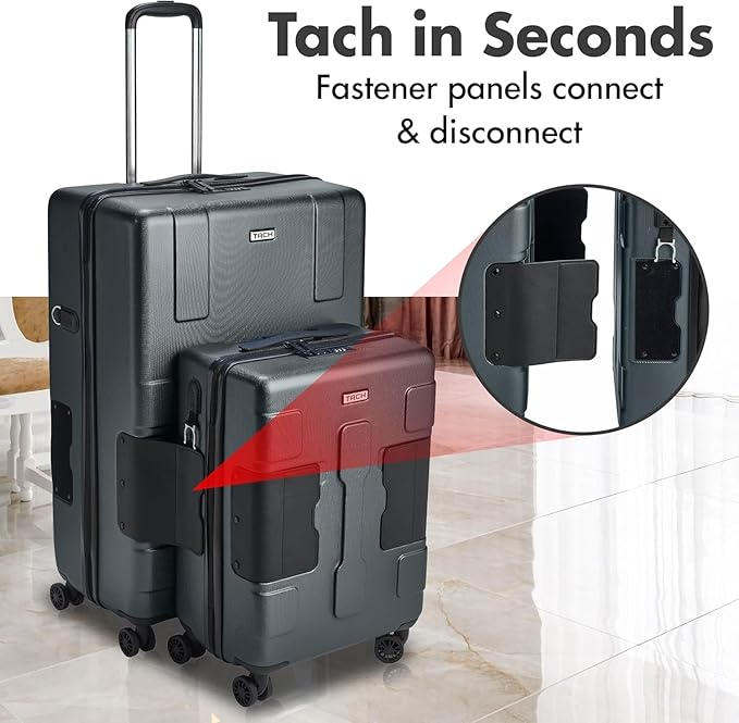 Tach V3.1 Hard Shell 2 Piece Luggage Set - 20 & 28 inch Luggage | Carry On & Large Checked Suitcases | Patented Built-In Connecting System | Rolling Suitcase Links 9 Bags (Grey)