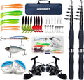 Fishing Rod Reel Combos, 2PCS 2.1m/6.89ft Collapsible Fishing Rods + 2PCS Spinning Reels + Fishing Lines Fishing Lures Carrier Bag, Telescopic Fishing Pole Set Sea Saltwater Freshwater Kit