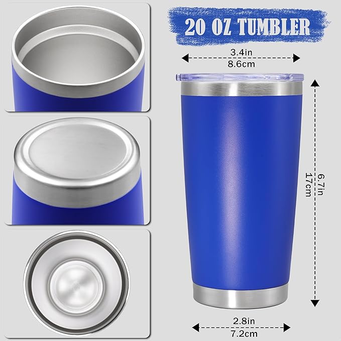 20 oz Tumbler Coffee Tavel Tumblers Bulk with Lid Stainless Steel Double Wall Vacuum Insulated Mug Powder Coated Cups fit Car Cupholder for Hot and Cold - Dark Blue, 12Pack
