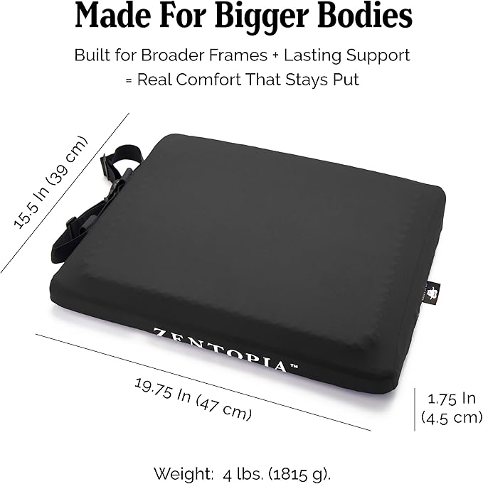 Gel and Memory Foam Seat Cushion – Office – Ergonomic Cushion Pad for Tailbone Pain - Desk Chair Car Seat Cushion Driving - Sciatica & Back Pain Relief (Black)