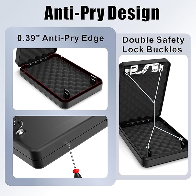 Gun Safe for Pistols Small Handgun Lock Box with Security Cable Portable Travel Pistol Safe for Car, Home, Travel