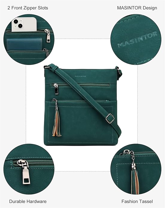 MASINTOR Crossbody Purses for Women, Multi Pocket Casual Crossbody Bag, Adjustable Strap Shoulder Bag with Tassel