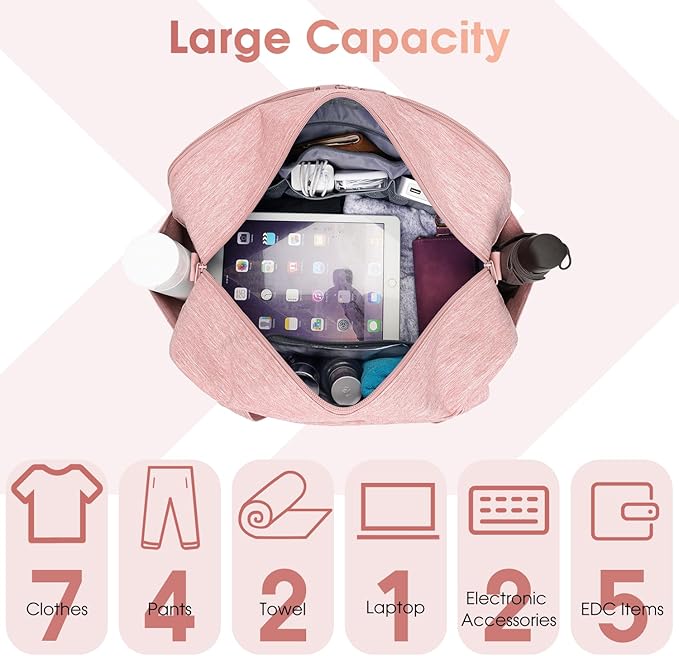 Narwey 18" Carry on Bag with Laptop Compartment 14 Inch Travel Duffel Bag for Spirit Airlines Personal Item Bag Overnight Weekender Bag with Wet Pocket for Women and Men (Pink)