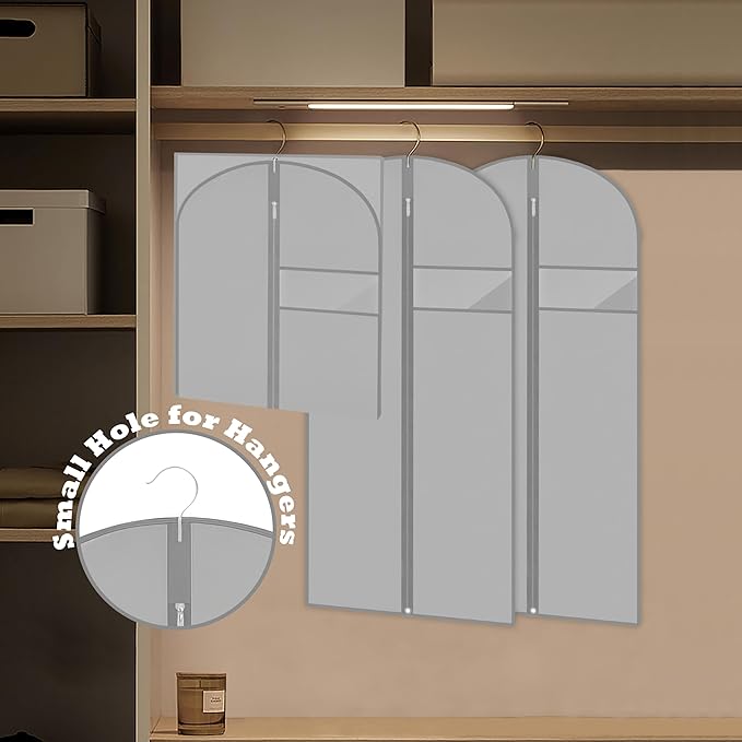Garment Bags for Hanging Clothes, 45'' Suit Bag Cover for Storage and Travel, Dress Bags for Gowns Long, 2 Pack (Grey)