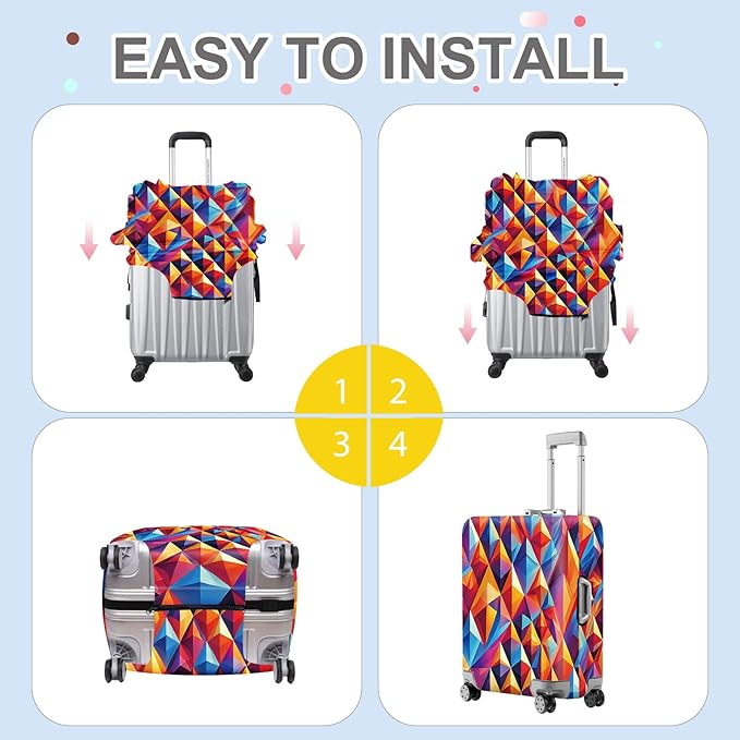 ANNA QUEEN Colorful Geometric Luggage Cover, Abstract Prism Pattern Suitcase Protector, Stretchable, Washable Travel Cover for 28-30 Inch Luggage, Bright, Durable & Eye-Catching