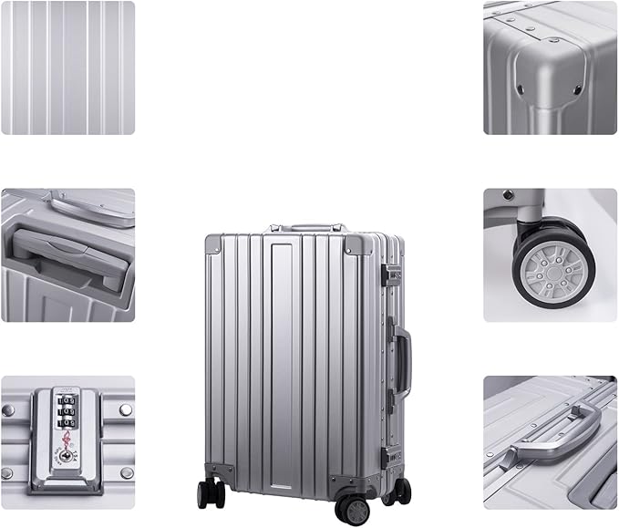 TRAVELKING All Aluminum Carry On Luggage Zipperless Hard Shell Luggage Case with TSA Lock Spinner Alloy Metal Suitcase (Silver, 20")