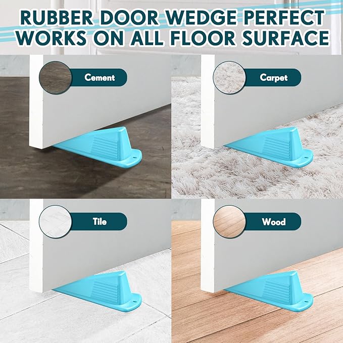 Frienda 4 Pcs Jumbo Door Stoppers Heavy Duty Door Stopper Tall up to 2inch Tall Wedge TPR Large Wedge Stackable Big Rubber Doorstop for Hotel Carpet Hardwood Concrete and Tile (Blue)