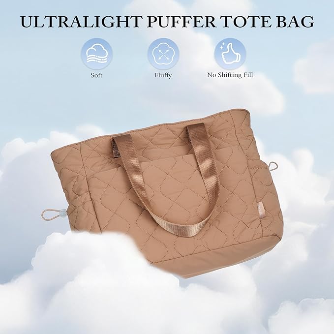 TOPEAST Tote Bag for Women, Large Puffer Tote Bag with Zipper, Lightweight Work Bags for Women, Quilted Bags for Nurse Travel