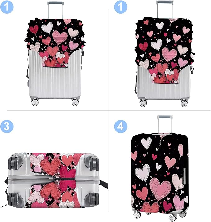 Luggage Cover Washable Suitcase Protector Anti-Scratch,Stretchable Fit for 20-34Inch Luggage Durable Travel Bag Cover with Zipper Closure (Heart-2, M(fits 24-26Inch suitcase))