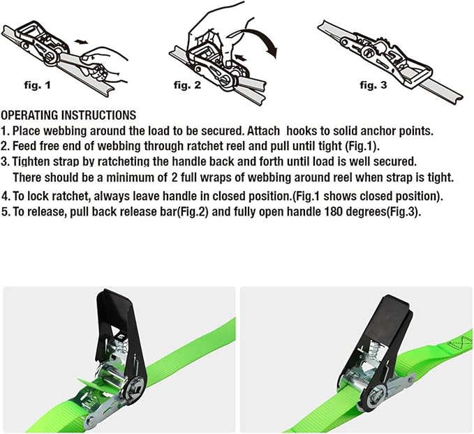 XSTRAP STANDARD Ratchet Tie Down Straps 4 Pk 10 Ft- 300 Lbs Load Cap- 900 Lbs Break Strength-Cargo Straps for UTV, ATV, Pickup,Truck, Moving Appliances, Lawn Equipment, Neon Green