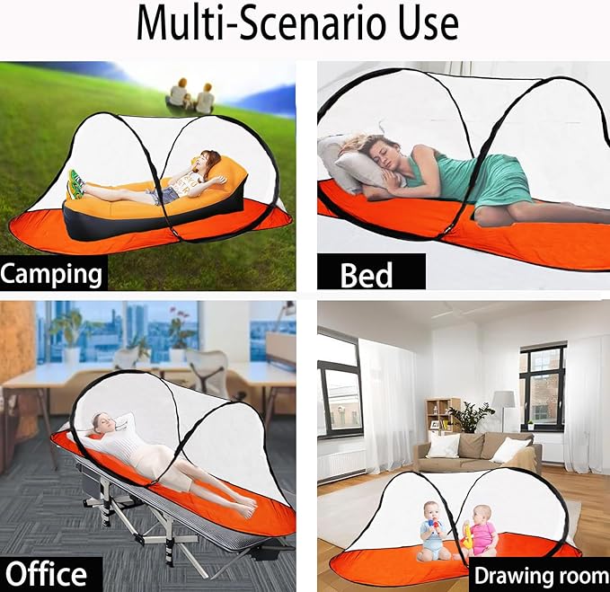 CMINGJ Large Pop Up Mosquito Tent, Portable Foldable Mosquito Net with Bottom for Bed Camping Travel Patio, Suitable for Outdoor Indoor (78 * 28 * 27inch) Orange Bottom