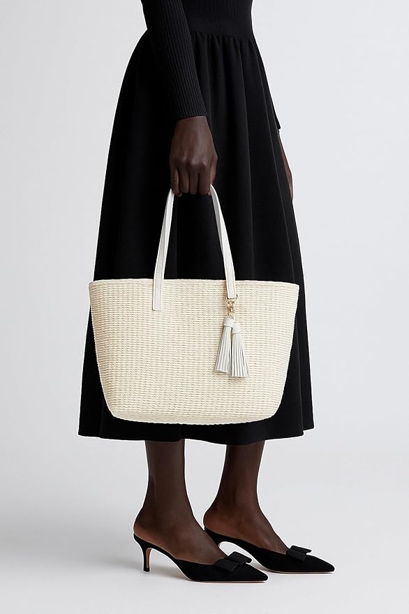 YXILEE Straw Bags For Women | M Size Travel Straw Totes Bag Woven Summer Handmade Shoulder Bag Handbag
