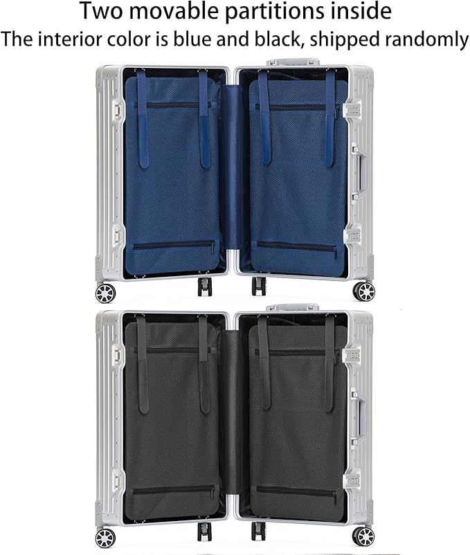 Metal All Aluminum Carry-on Luggage TSA Customs Lock Zipperless Silent Rotary Wheel Business Suitcase Aluminum Frame Set (silvery, 20 '')