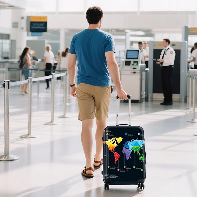 WUJIAONIAO Travel Luggage Cover Baggage Suitcase Cover Protector Skins 18-32 Inch (map, S (for 18-20 inch luggage))