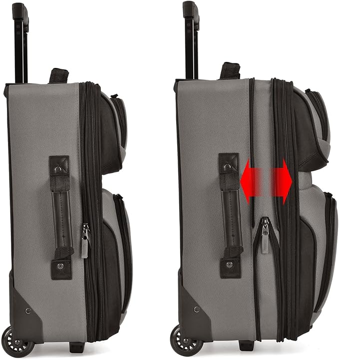 U.S. Traveler Lightweight Rolling 20" Carry On Luggage Softside Suitcase, Grey, 2 Wheel Single