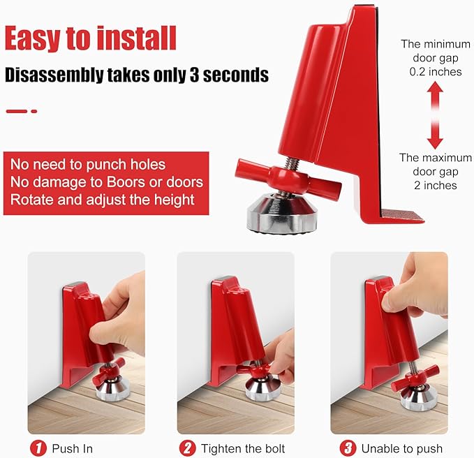 Door Stoppers Security,Portable Door Lock Brace for Home Security and Personal Protection,Apartment Hotel Door Lock,Security Jammer Stopper for Women,Personal Protection (no Alarm)