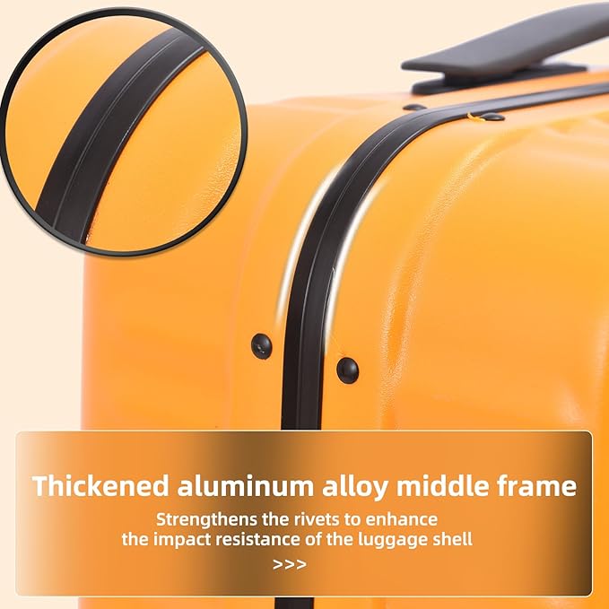 2 pieces 20/29 Aluminum Frame Carry On and Checked Luggage Set with Side Opening, Lightweight Hardshell ABS+PC Trunk Suitcase with TSA Lock, 360° Universal Wheels & Adjustable Handle, Orange