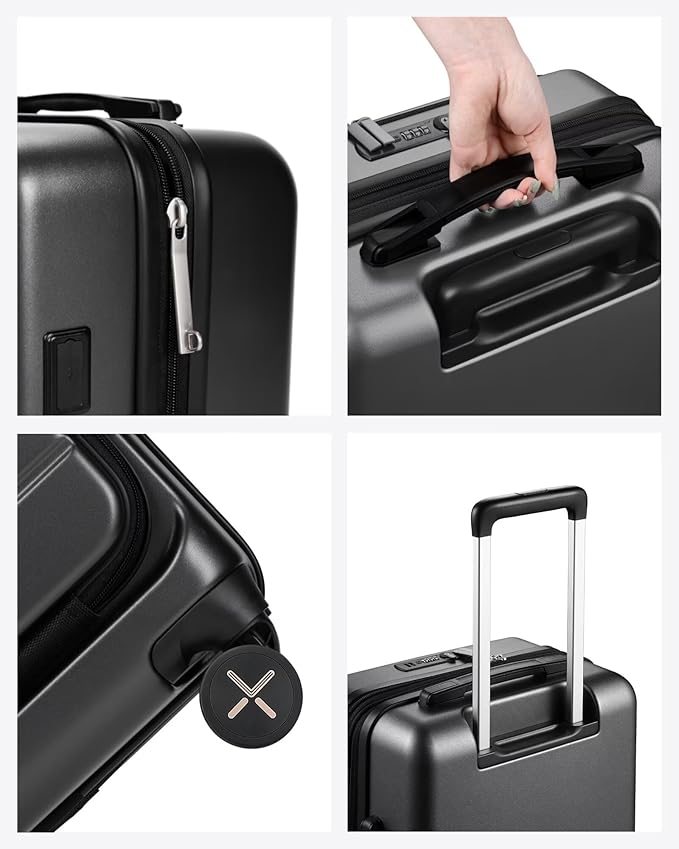 LUGGEX Carry On Luggage 22x14x9 Airline Approved, Polycarbonate Hard Suitcase with Front Pocket (Silver Grey, 20 Inch, 35L)