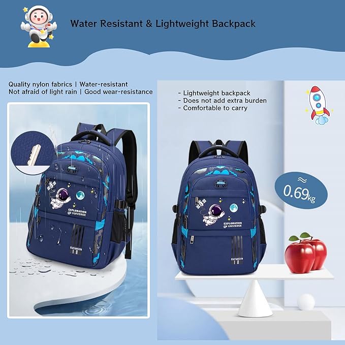 MITOWERMI Astronaut Backpack for Boys School Bags Space Kids Backpack for School Elementary Book Bags Girls Lightweight Travel Back Packs Black