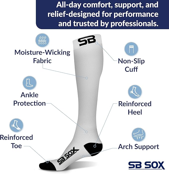 SB SOX Compression Socks for Men & Women (20-30 mmHg) - Best Support Stockings for Travel, Medical, and Sports - Perfect for Everyday Wear