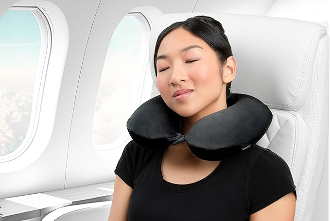 Brookstone Travel Neck Pillow - Lightweight Fleece Casing U-Shaped Stuffable Memory Foam Travel Pillow for Sleeping and Neck Support, Olive