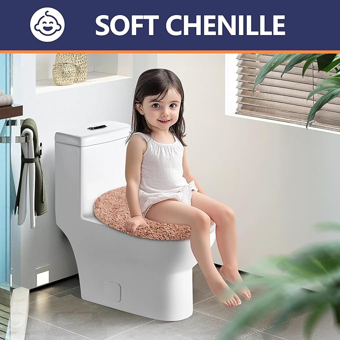 Microfiber Elongated Toilet Seat Cover 19.5"x 15" Machine Washable Solid Toilet Lid Cover Adjustable Rubber Backing Fits Most 18-19.5" L x 14-16" W Elongated Toilet Seat