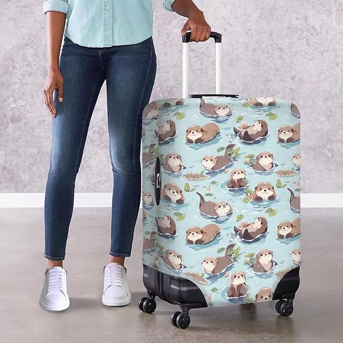 Otter Print Suitcase Cover Fit 18-21 Inch Travel Luggage Covers with Zipper Non Slip Luggage Cover for Suitcase Zip Closure Elastic Suitcase Cover Protector Cute Baggage Cover
