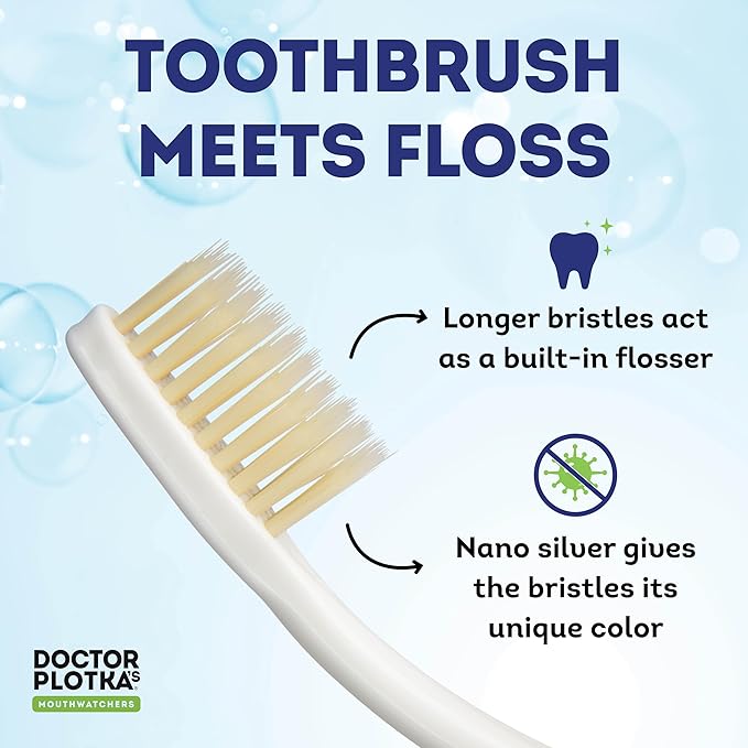 MOUTHWATCHERS Soft Flossing Folding Travel Toothbrush, 2 Pack, Red, Ultra Clean, Good for Sensitive Teeth and Gums, by Dr. Plotka's. Assorted Colors