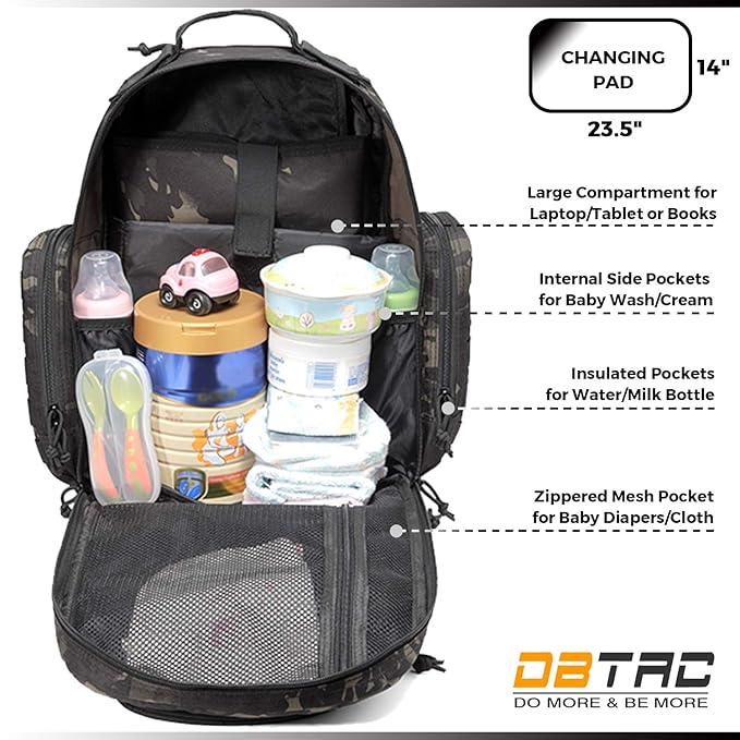 Diaper Bag Backpack for Dad, DBTAC Large Baby Nappy Bag for Men w/Changing Mat, Insulated+Wipe Pockets, Stroller Straps, Black Camo