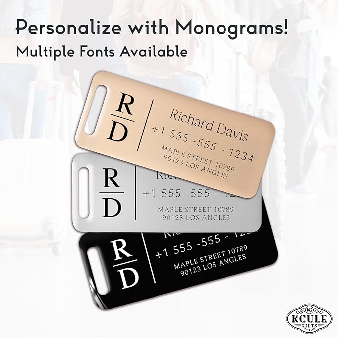 Personalized Luggage Tags for Suitcases 4 Pack - Stainless Steel Custom Luggage Tags for Backpacks & Bags, Sturdy, Waterproof & Heavy Duty (Silver / 3" x 1.25")