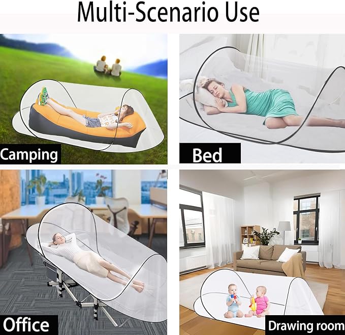 CMINGJ Large Pop Up Mosquito Tent, Portable Foldable Mosquito Net for Bed Camping Travel Patio，Mosquito Net for Adults Baby (78 * 31 * 22inch) (Black Fixed Size)