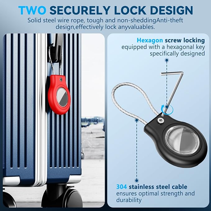 Waterproof Airtag Holder,4 Pack Airtag Case with Secure Lock,Airtags Keychain for Apple Air tags,Anti-Lost Protective Case Air tag Accessories for GPS Tracker Luggage,Bag,Key,Pet-Black/Black/Red/Red